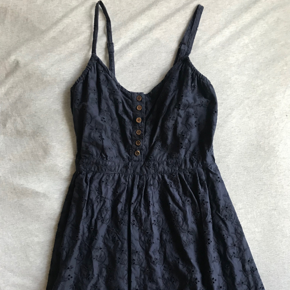 Navy Eyelet Mini Dress - XS